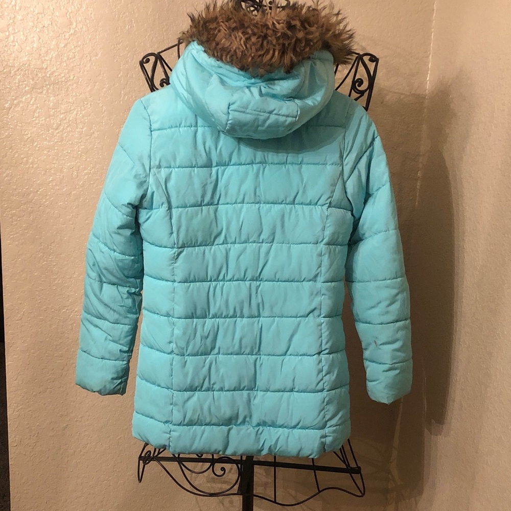 Justice Teal Jacket with Detachable Faux Fur Trimmed Sherpa Hood - Picture 3 of 10